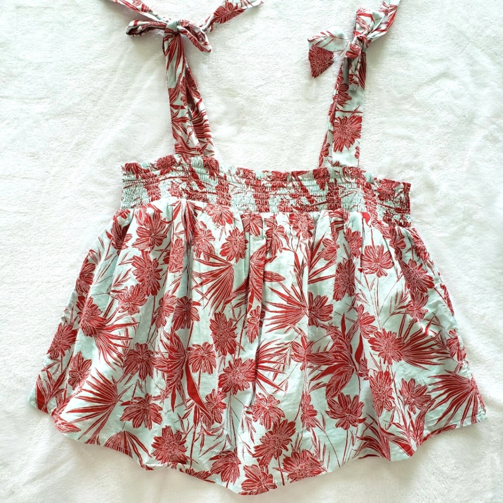 C&C CALIFORNIA Sleeveless Floral Summer Smocked Cotton Cropped Top--NWT--L